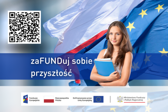 Na zdjęciu kobieta i informacja o programie