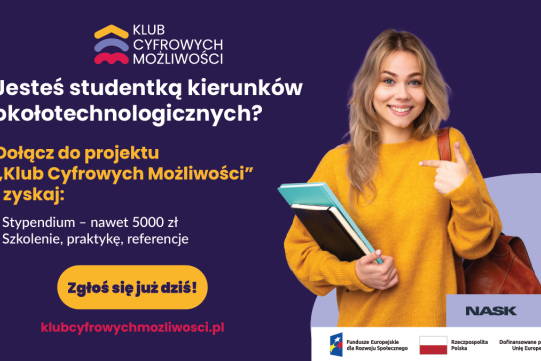 Na ciemnym tle uśmiechnięta dziewczyna i informacja o projekci