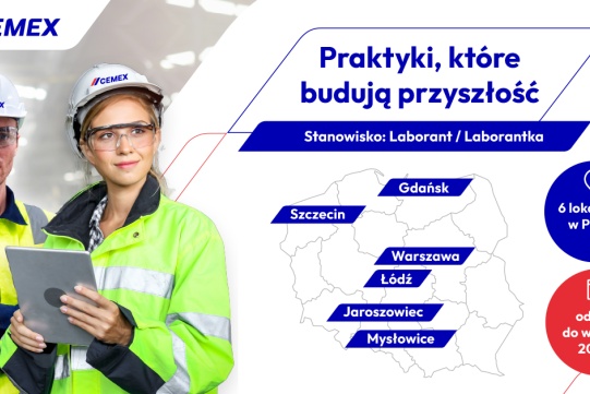 Na zdjęciu mężczyzna oraz informacja o praktykach