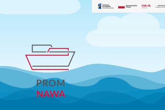 a graphic of a ferry on the waves and the logo signs of the program