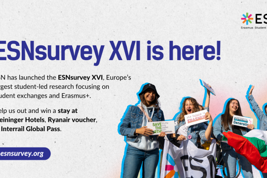 a group of students with ESN flag and information about the survey