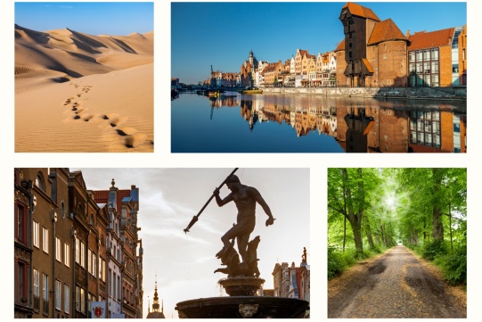 kolaż zdjęć pokazujących Gdańsk i okolice