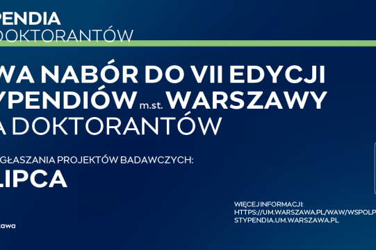 Na granatowym tle informacja o stypendiach