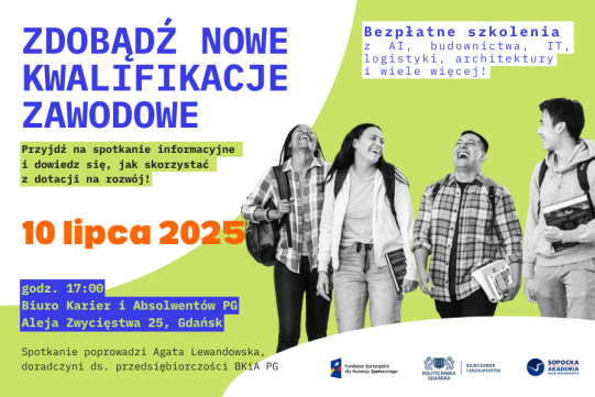 Na zdjęciu cztery osoby oraz informacja o spotkaniu