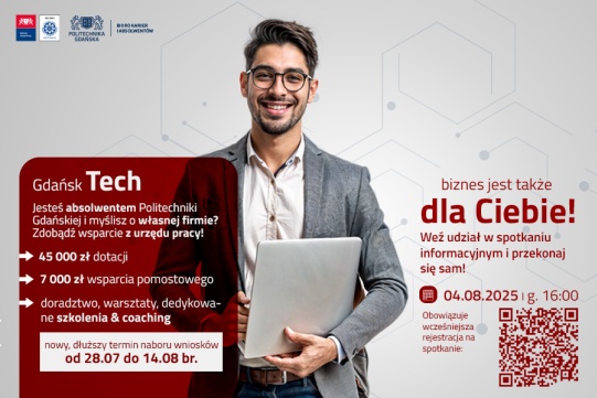 Na zdjęciu mężczyzna i informacja o projekcie