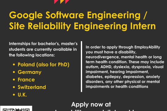 Na czarnym tle informacja o stażach