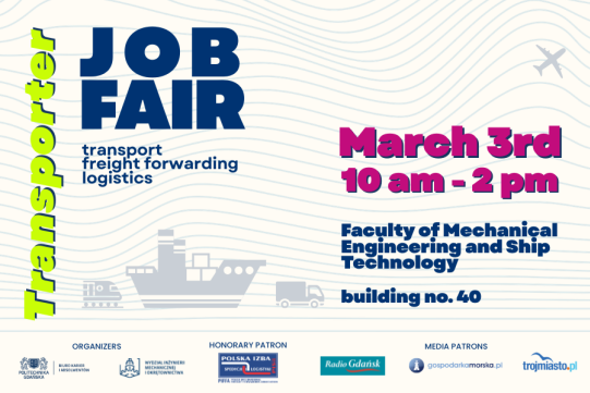 A ship and a truck are visible on a white background, along with the date and name of the job fair.