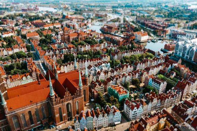 Na zdjęciu widać Gdańsk z lotu ptaka