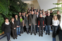 Prof. Andrzej Czyżewski with the employees of the Department of Multimedia Systems of Gdańsk University of Technology. Photo Private archive