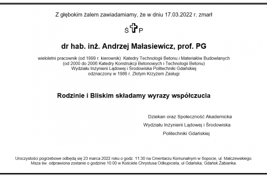 Nekrolog prog. Andrzej Małasiewicz