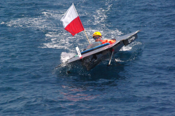 A solar boat that flies made by student club