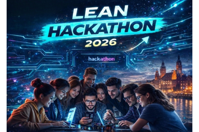Plakat z nazwą konkursu Lean Hackathon 2026